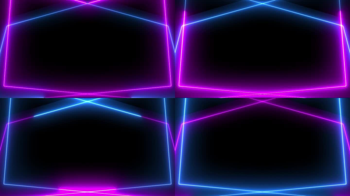 4K 3d矩形移动背景运动图形在霓虹灯抽象的颜色。
