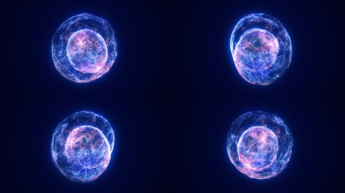 抽象发光环光高科技能量蓝色圆形球球原子能量块从线条和粒子未来，抽象的背景