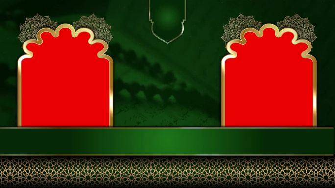 动画豪华伊斯兰背景，穆斯林清真寺，伊斯兰设计视频模板的神圣古兰经，4K绿屏循环动画