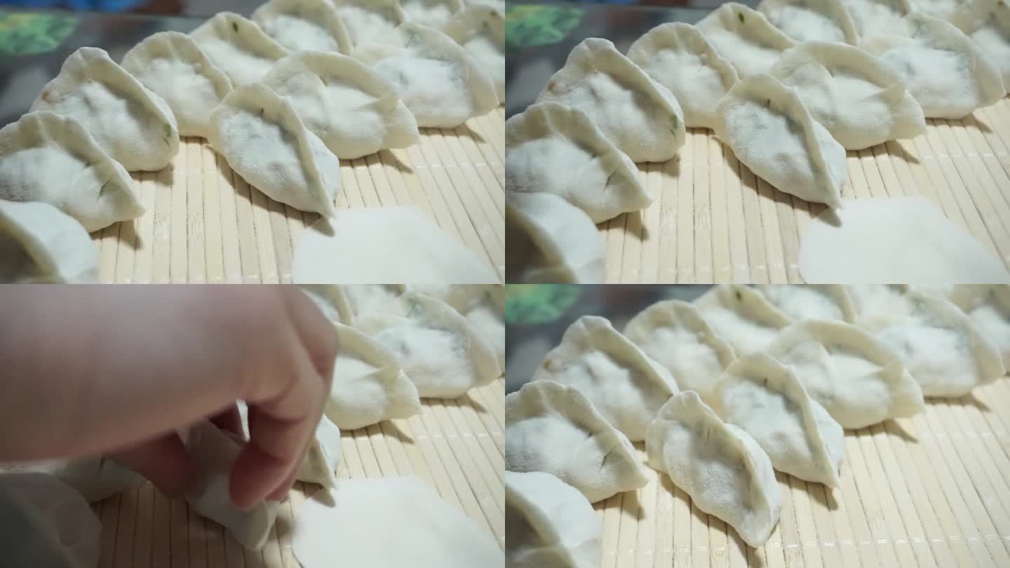 中国除夕夜妈妈的手在包饺子传统美食文化