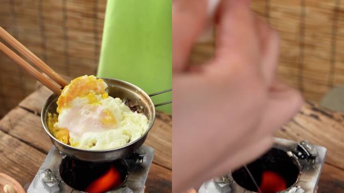 迷你厨房煎鸡蛋的过程