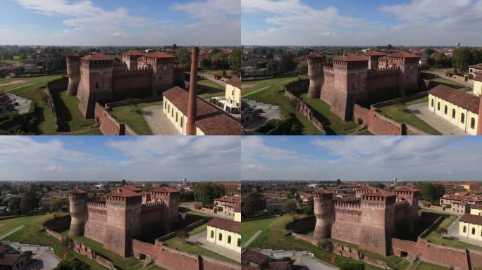 Rocca Sforzesca di Soncino，克雷莫纳，意大利，正午，秋天，无人机。Sonc