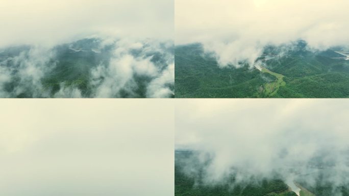 水库 森林 群山 航拍 穿云破雾 大自然