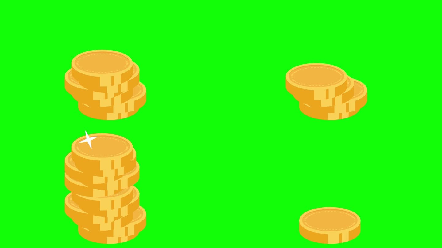 成堆的金币，投资和利润在绿色孤立的背景下。4 k