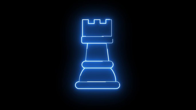 动画车棋子图标与发光的霓虹灯效果