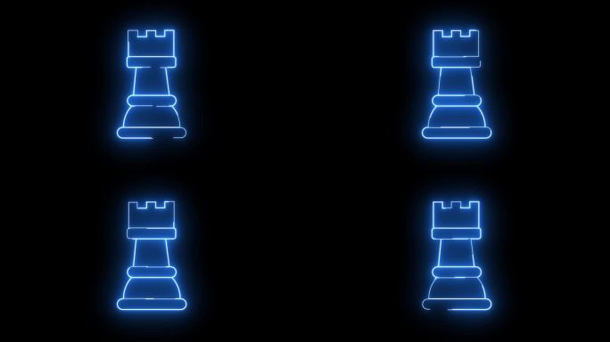 动画车棋子图标与发光的霓虹灯效果