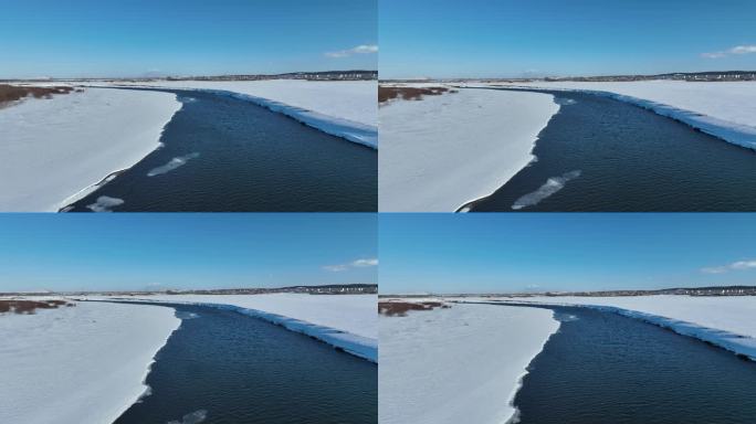 春暖河开冰雪景色