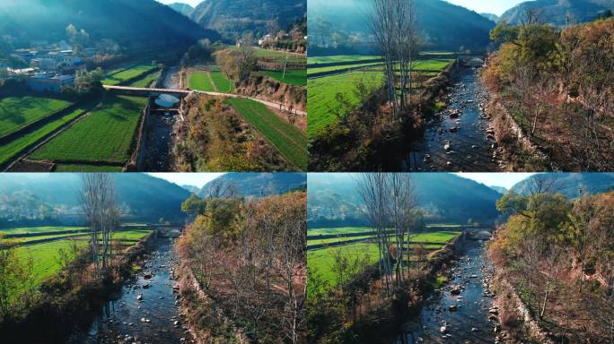 清晨山村河流美景