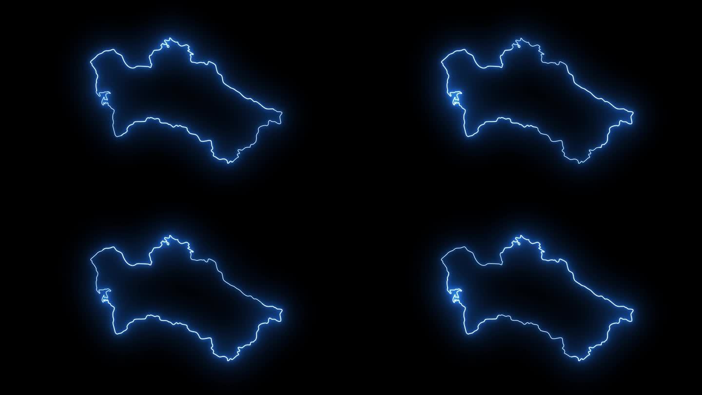土库曼斯坦地图图标动画与发光的霓虹灯效果