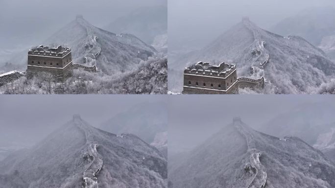 航拍北京怀柔响水湖长城雪景