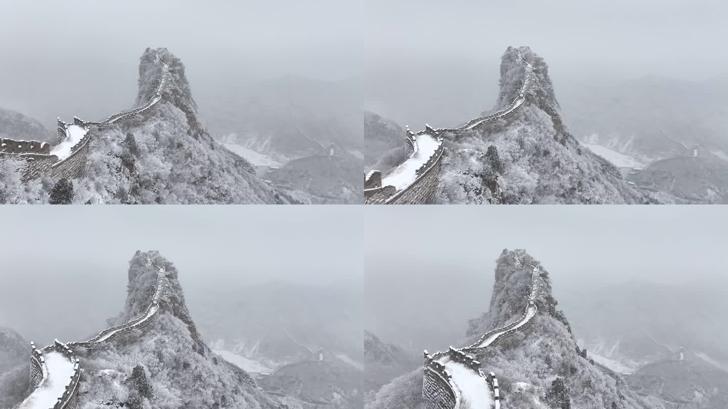 航拍北京怀柔响水湖长城雪景