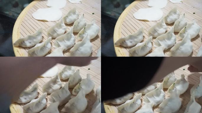 中国除夕夜妈妈的手在包饺子传统美食文化