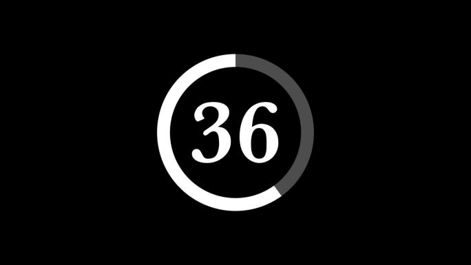 60秒(1分钟)复古和经典的白色倒计时定时器与圆圈在黑色背景