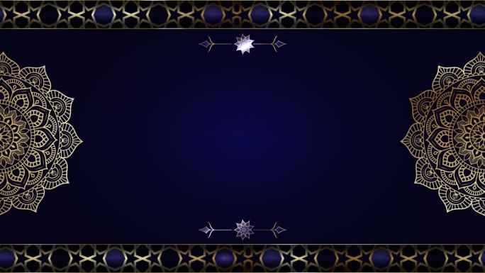 豪华金曼陀罗装饰循环顺利，蓝色伊斯兰阿拉伯背景，伊斯兰设计视频模板阿拉伯风格的任何目的，循环动画