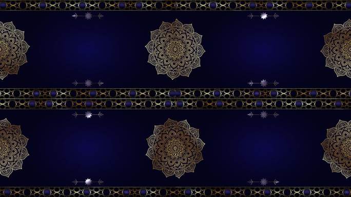 豪华金曼陀罗装饰循环顺利，蓝色伊斯兰阿拉伯背景，伊斯兰设计视频模板阿拉伯风格的任何目的，循环动画