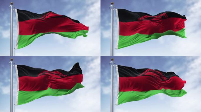 在一个晴朗的日子里，马拉维国旗在风中飘扬