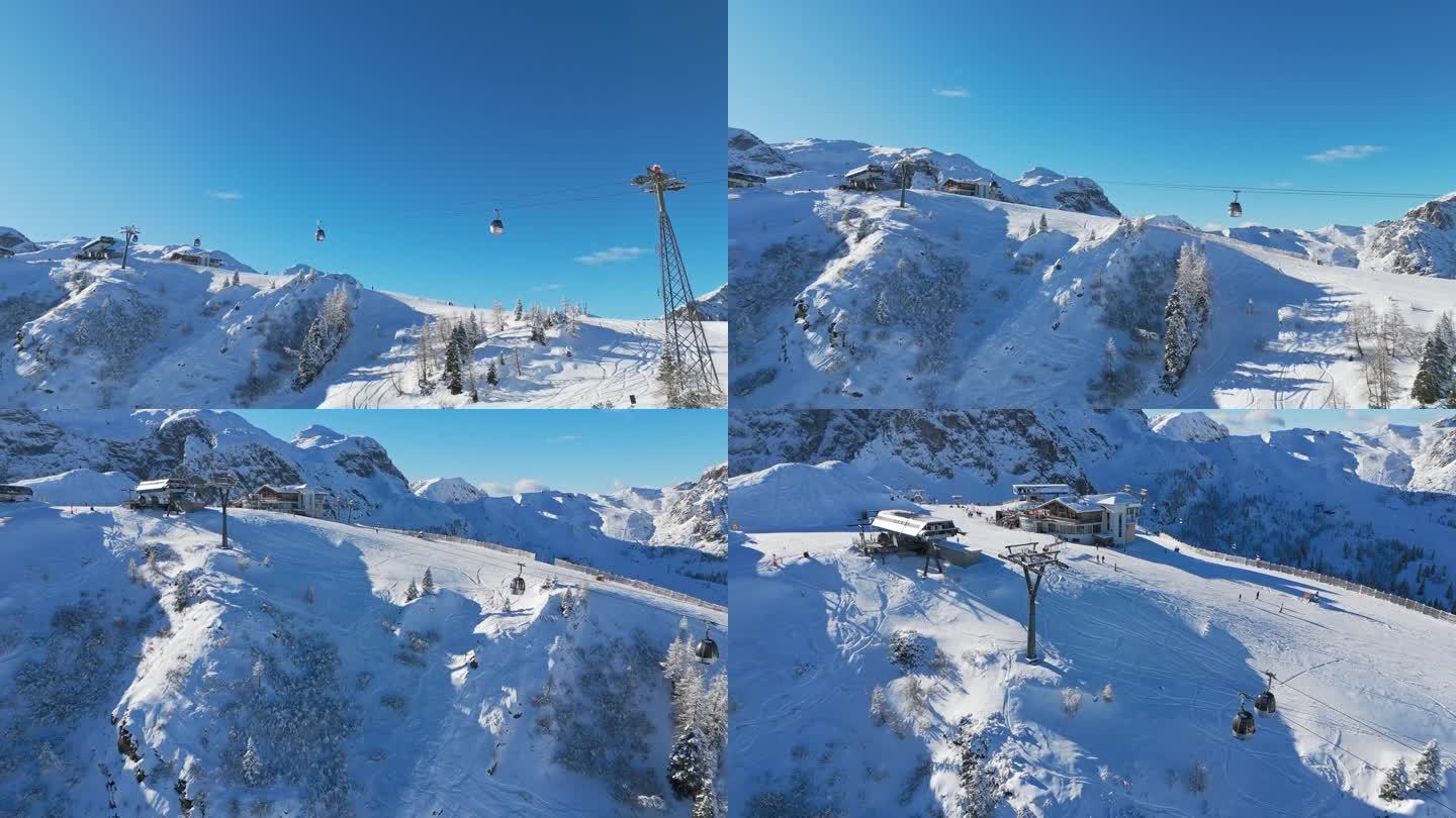 空中滑雪缆车千禧年快递公司跟踪拍摄到纳斯菲尔德滑雪胜地的无人机画面