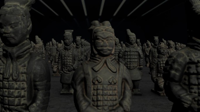 兵马俑在黑暗中连续3D动画