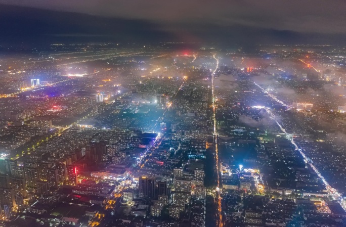 淄博张店航拍穿云延时摄影夜景