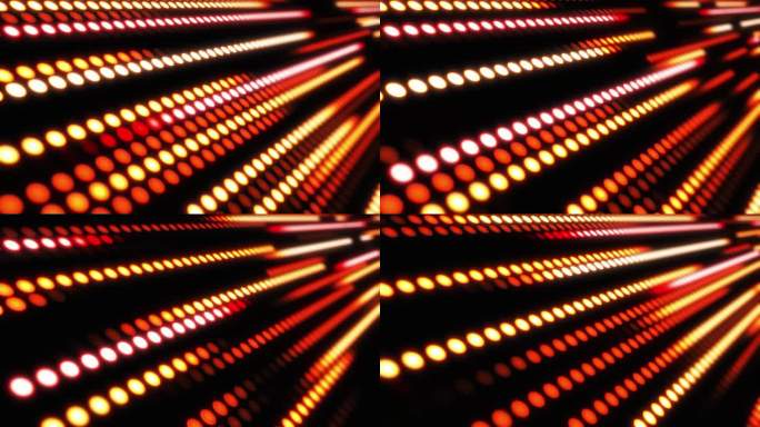 抽象的数字背景与发光的霓虹灯和发光的随机高科技点。灯发出的亮光。无缝循环4k视频。