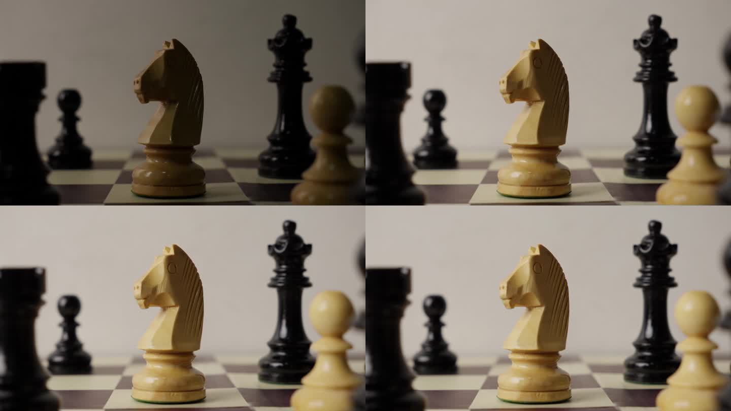 揭示。白骑士和黑皇后在棋子之间移动的球员