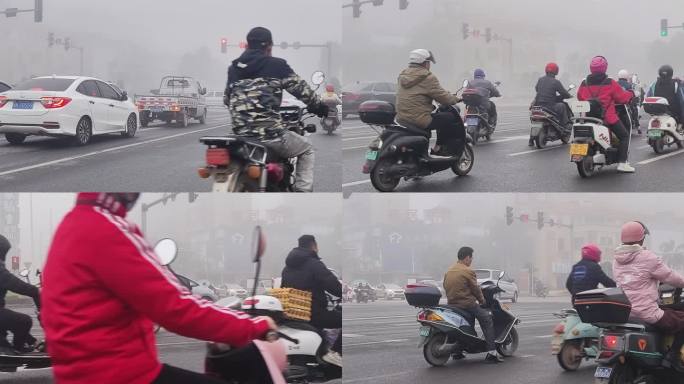 街道车流上班电动车早晚人山人海高峰高峰期