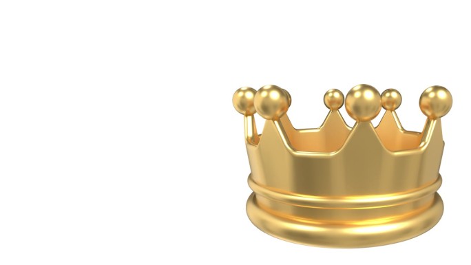 金冠动画。闪亮的金色王冠。皇家威严的象征。无缝和循环动画