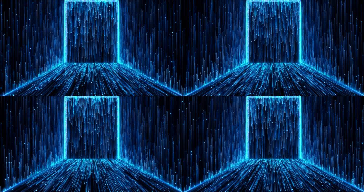 科技感蓝色粒子线条流动空间背景
