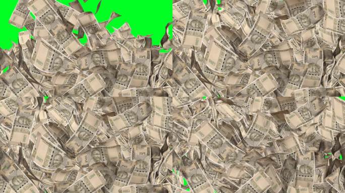500卢比的货币转换。现金雨。绿色的屏幕。