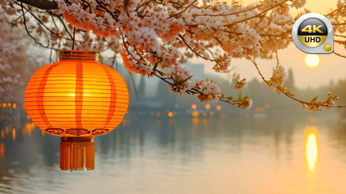 中国风唯美意境 舞台背景灯笼高挂春节传统