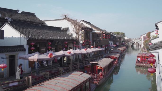 苏州山塘街船只河流空镜拍摄