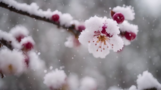 4K梅花冬日下雪大寒春节