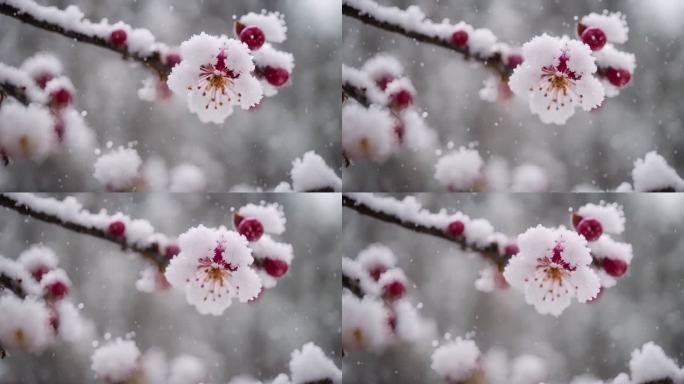 4K梅花冬日下雪大寒春节