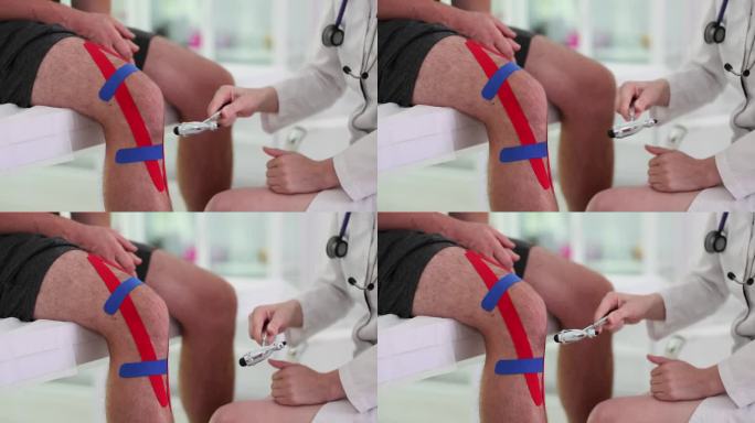 神经科医生检查膝盖反射和运动肌贴