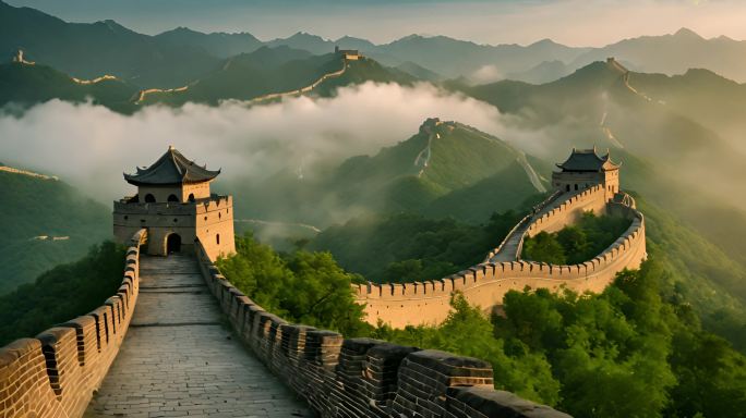 国历史长城云海日出山河万里风景长城古