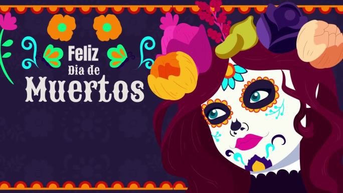 亡灵节装饰，墨西哥传统，亡灵节传单动画4k