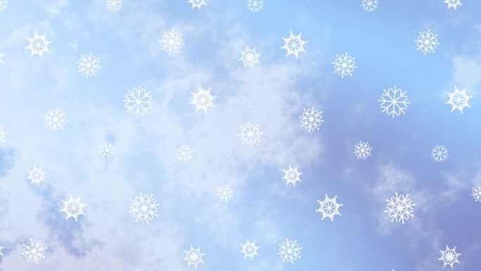 雪晶片冬季冻结冰粒子背景。循环播放4k视频动画。蓝蓝色背景下的雪