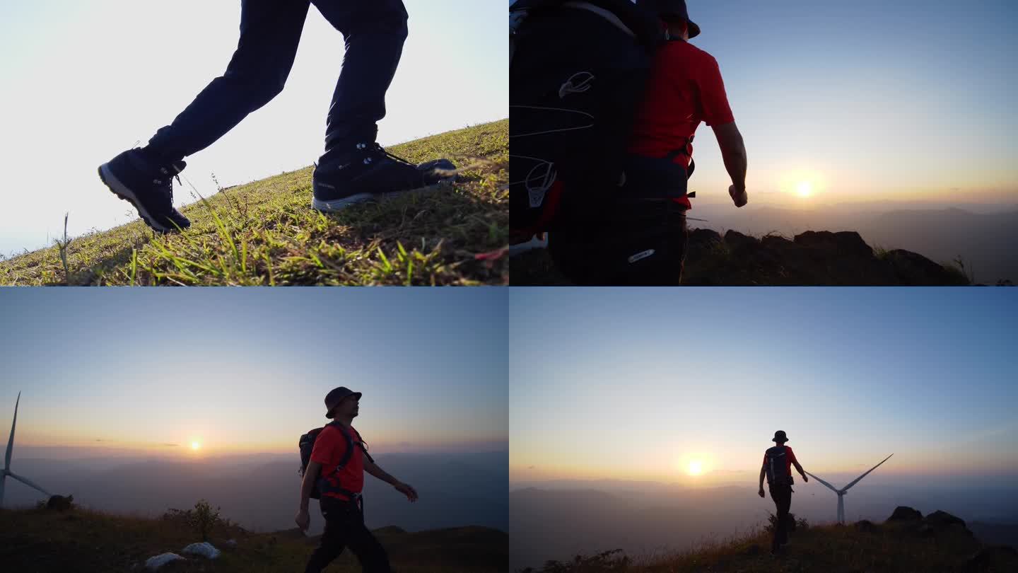 人物登山徒步跋涉前行励志正能量