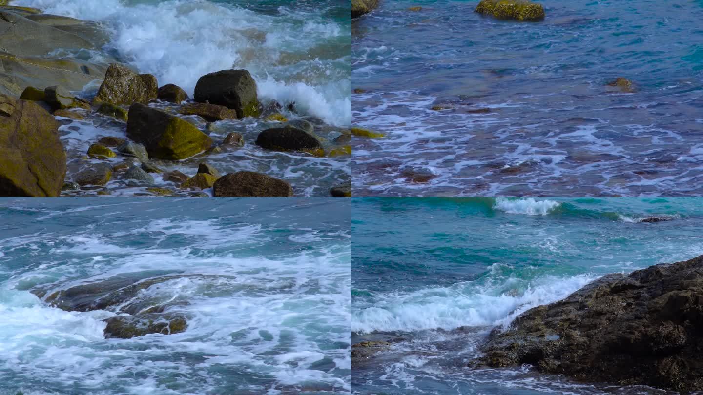 实拍的大梅沙大海浪花拍岸慢镜头