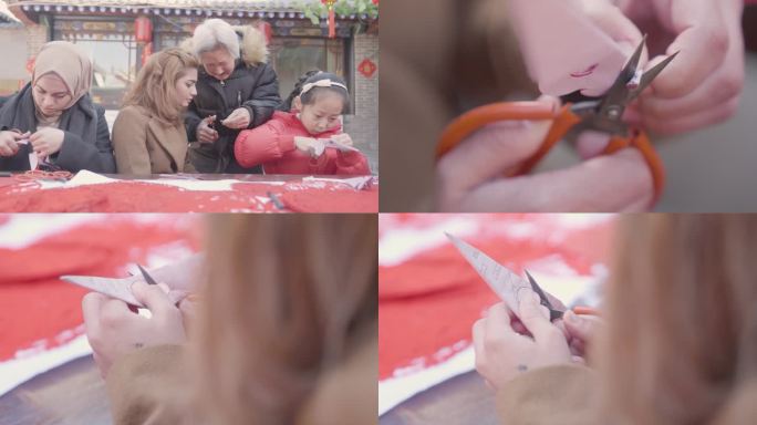 春节剪纸窗花民俗外国女性小孩手工民间艺术