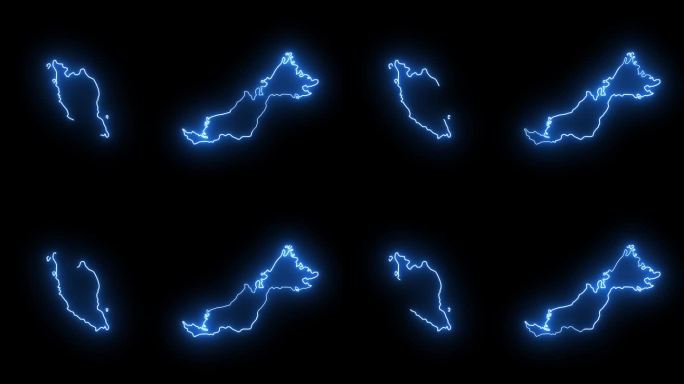 动画马来西亚地图图标与发光的霓虹灯效果