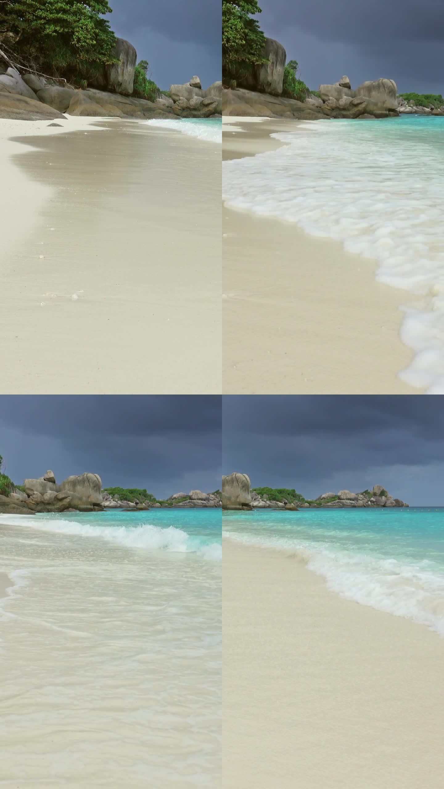 斯米兰群岛的白色沙滩和暴风雨的天空