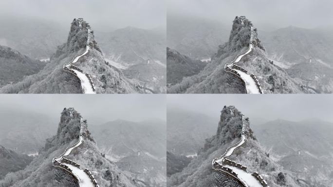 航拍北京怀柔响水湖长城雪景