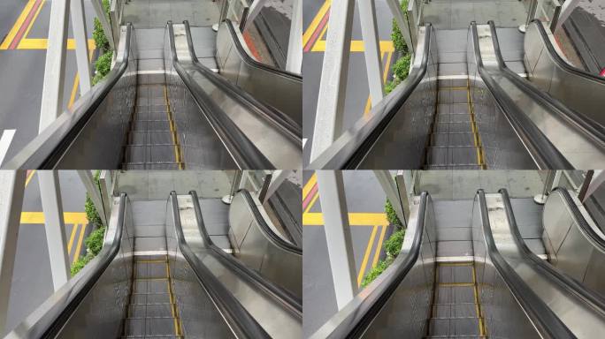室外空电梯下行的视角。大倾角。