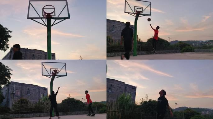 农村小孩子打篮球课外活动户外活动