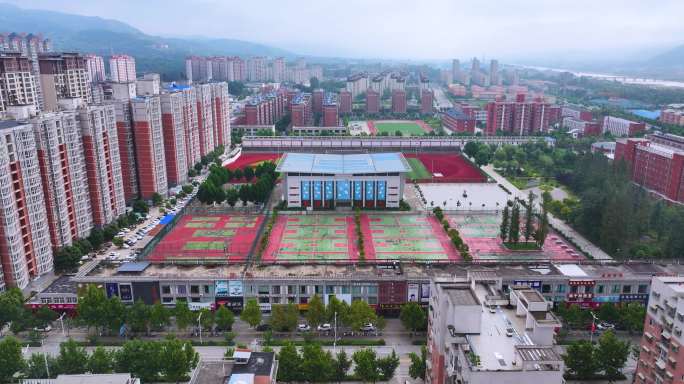 卢氏县一高卢氏县城航拍云海空镜