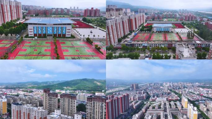 卢氏县一高卢氏县城航拍云海空镜