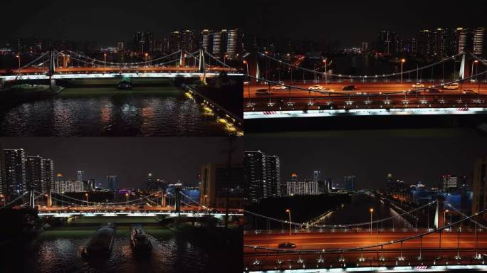京杭运河狮山桥索山桥夜景