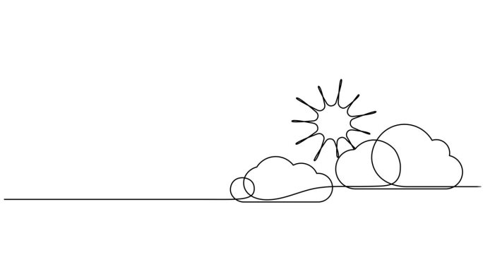 动画单线绘制的太阳在云层之上