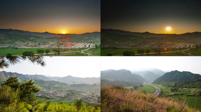 日出延时风景 山村高速公路